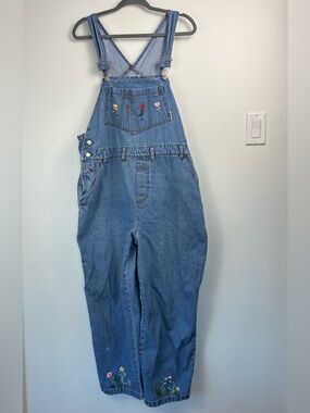 Vintage Denim Overalls Hand Embroidered Florals